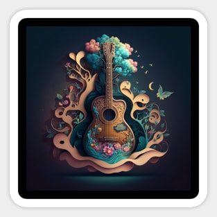 Beautiful guitar with flowers on it and all around. Sticker